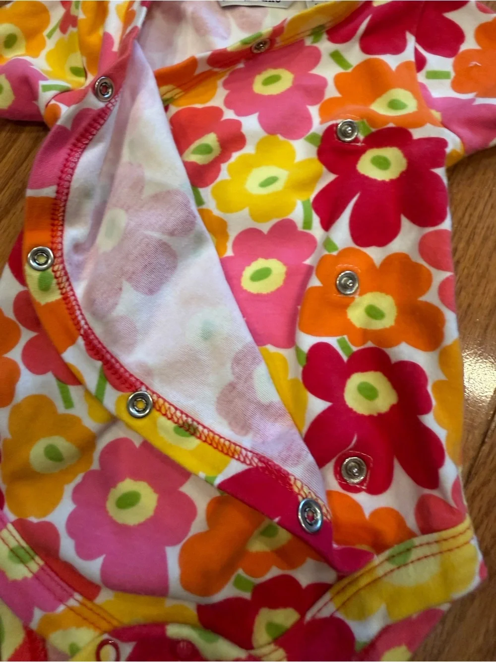 Marimekko Kids Floral One-Piece Bodysuit in Multi Pink/Orange 3 months